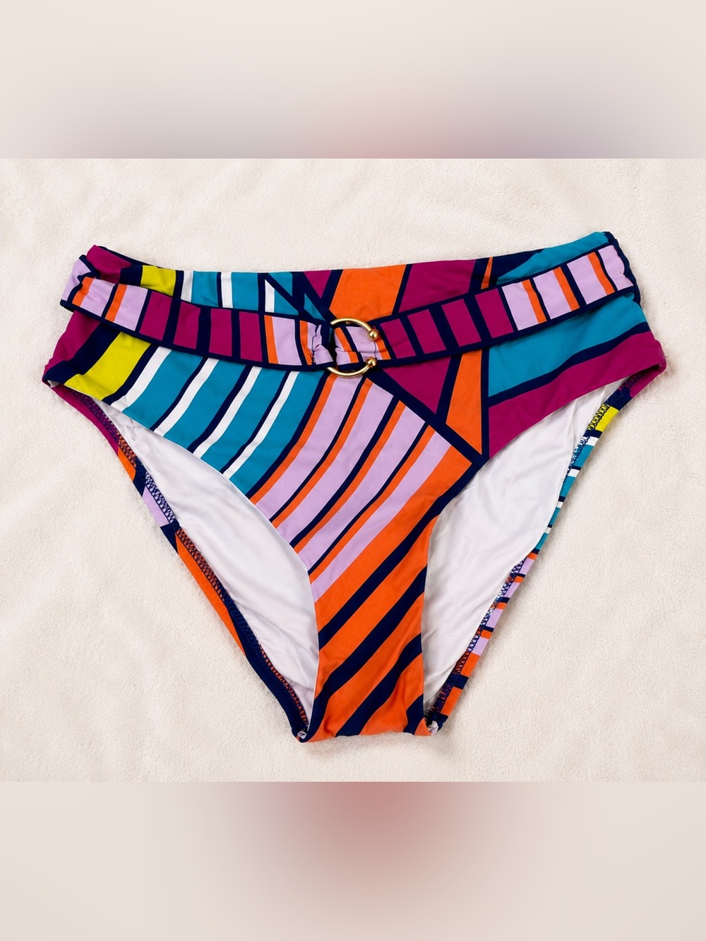 Trina Turk Geometric Print Bikini Bottom Ring Detail Multicolor Swimwear SZ M/L